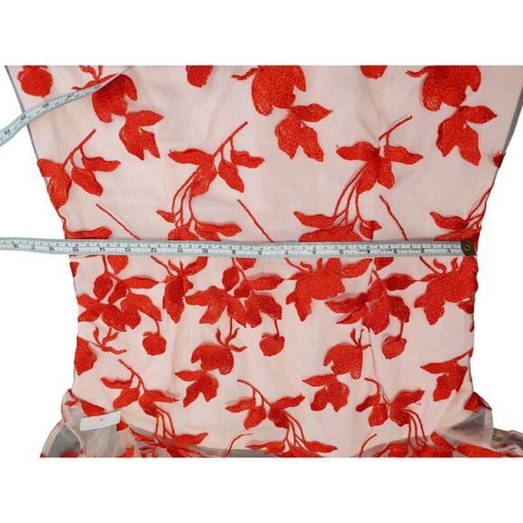 JS Collections Denise Column Tea Length Dress Floral Poppy Red Womens Size 10 - Picture 11 of 12